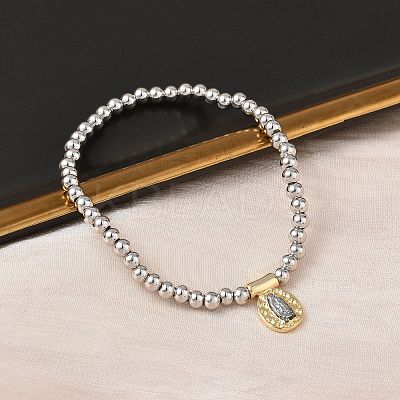 Brass Oval with Jesus Charms Bracelets BJEW-B148-03A-1