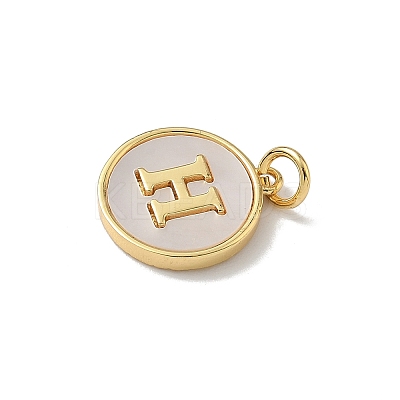 Brass Pave Natural Shell Flat Round with Letter Charms KK-Z115-13G-H-1