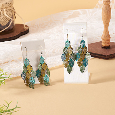 2 Pairs 430 Stainless Steel Leaf Dangle Earrings EJEW-TA0001-83D-1