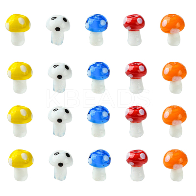 20Pcs 5 Colors Mushroom Handmade Lampwork Beads Strands LAMP-YW0001-23-1
