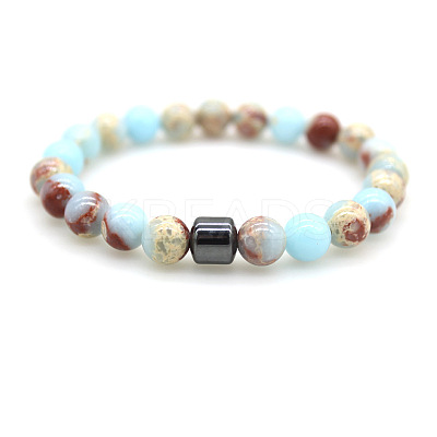 Natural Shoushan Stone Round Beaded Stretch Bracelets for Men Women FS-WG77712-06-1