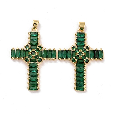 Brass Micro Pave Cubic Zirconia Pendants KK-K258-25G-RS-1