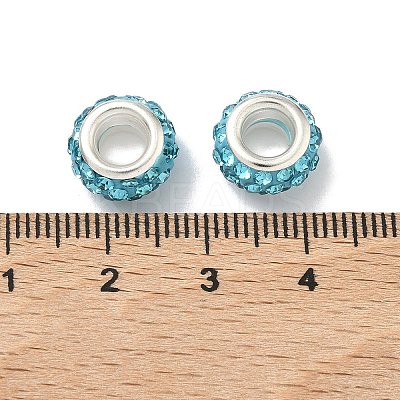 Polymer Clay Rhinestone European Large Hole Beads with Silver Color Plated Brass Cores FPDL-R002-12-1