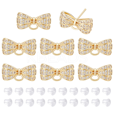4 Pairs Rack Plating Brass Micro Pave Cubic Zirconia Bowkont Earring Findings KK-BC0013-71G-1