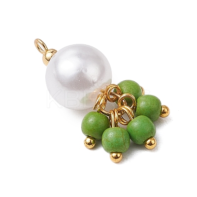 5Pcs 5 Colors ABS Plastic Imitation Pearl Round & Dyed Synthetic Turquoise Tassel Pendants PALLOY-JF03515-1