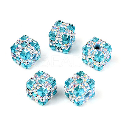 Polymer Clay Rhinestone Beads with Square Acrylic CLAY-T022-03G-1