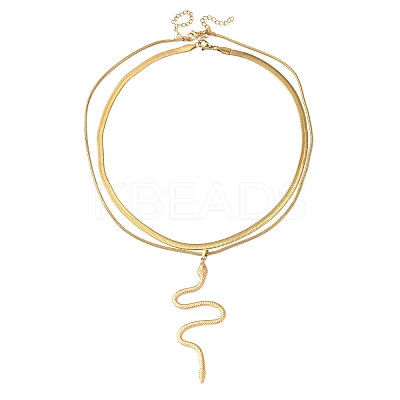 304 Stainless Steel Snake Pendant Double Layer Necklaces for Women NJEW-Z108-03G-1