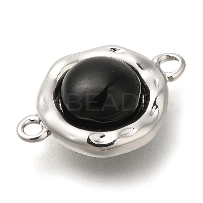 Brass Pave Black Glass Half Round Links Connector Charms KK-K388-19P-1