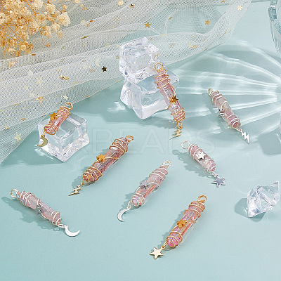 12Pcs 6 Styles Electroplated Natural Quartz Crystal Pointed Copper Wire Wrapped Bullet Pendants PALLOY-FH00161-1