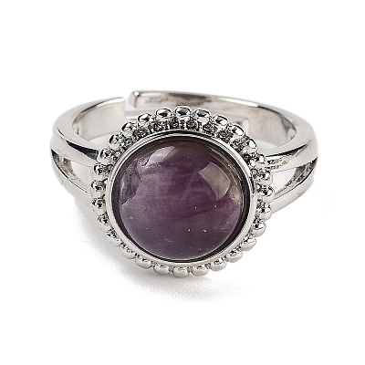 Natural Amethyst Round Adjustable Rings RJEW-K271-02P-01-1