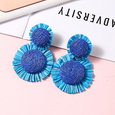 Bohemian Style Raffia Dangle Stud Earrings FS-WGA49F5-06-1