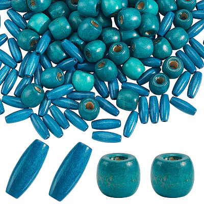 200Pcs 2 Styles Dyed Natural Wood Beads WOOD-PA0001-29B-1