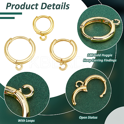 30Pcs 3 Styles Brass Huggie Hoop Earring Findings KK-PH0011-10-1