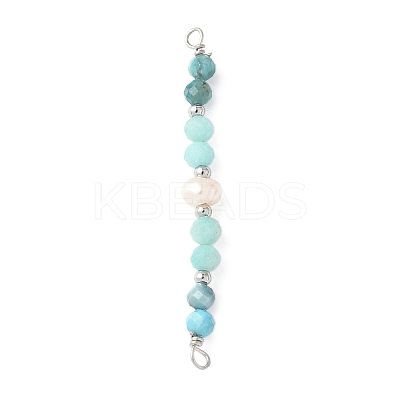 Faceted Round Natural Amazonite & Apatite & Potato Natural Cultured Freshwater Pearl Beaded Connector Charms PALLOY-JF03532-05-1