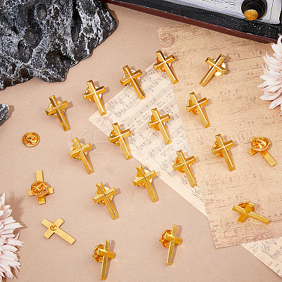 50Pcs Religion Corss Alloy Lapel Pin Backs JEWB-FH0002-50G-1