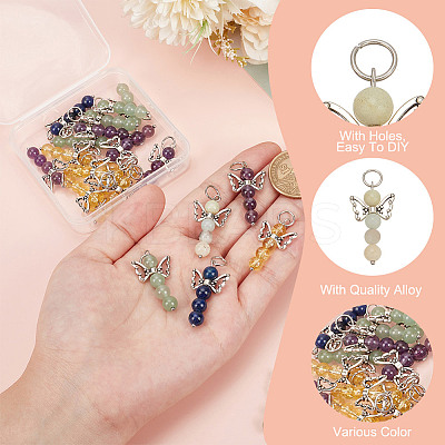 25Pcs 5 Styles Natural Green Aventurine & Lapis Lazuli & Red Aventurine & Citrine & Amethyst Pendants PALLOY-HY00024-1