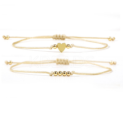 2Pcs 2 Styles Bohemian Brass Beads Braided Bead Bracelets BT1454-9-1