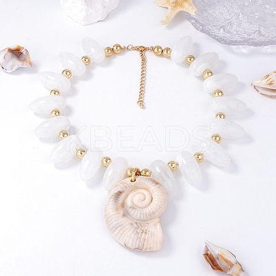 Summer Beach Resin Conch Shaped Pendant CCB Plastic Beaded Necklaces with Alloy End Chains LS-NJEW-D336-03B-G-1