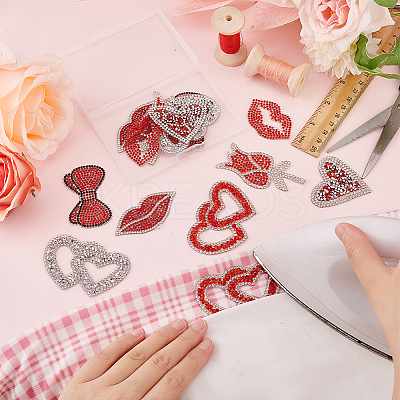14Pcs 7 Style Valentine's Day Theme Hotfix Rhinestone Iron on Patches PATC-FG0001-70-1