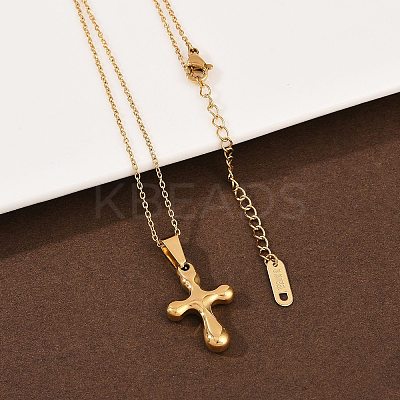 304 Stainless Steel Religion Cross Pendant Necklaces for Women NJEW-G176-02G-1