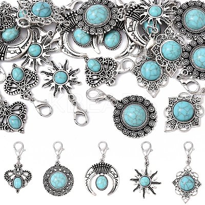 20Pcs 5 Style Alloy Pave Imitation Turquoise Pendant Decorations HJEW-YW00195-1