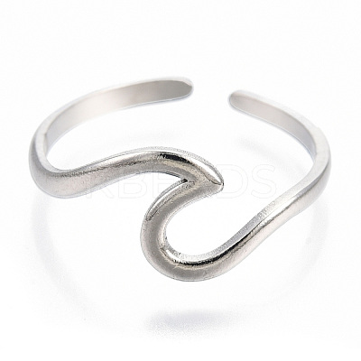 Non-Tarnish 304 Stainless Steel Sea Wave Cuff Rings LS-RJEW-N038-115P-1