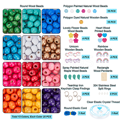 DIY Wood Beaded Bracelets and Keychains Making Kit DIY-PH0008-94-1