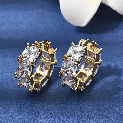 Square Brass Micro Pave Clear Cubic Zirconia Hoop Earrings EJEW-H108-07G-1