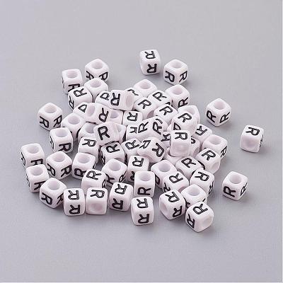 Letter R White Cube Letter Acrylic Beads X-PL37C9308-R-1