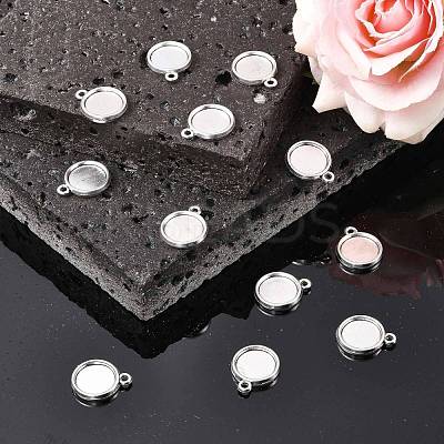 Tibetan Style Antique Silver Alloy Flat Round Pendant Cabochon Settings X-TIBEP-M022-32AS-1