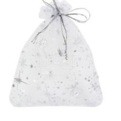 Silver Stamping Star Organza Printed Gift Drawstring Bags PW-WG4192C-01-1