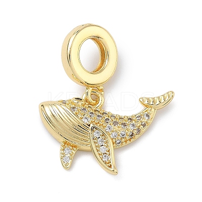 Brass Micro Pave Clear Cubic Zirconia Sea Animals European Dangle Charms KK-Z143-02G-05-1