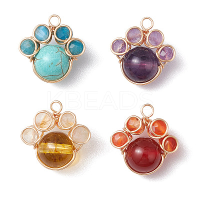 4Pcs 4 Styles Copper Wire Wrapped Natural & Synthetic Mixed Gemstone Faceted Beaded Pendants PALLOY-TA00168-01-1