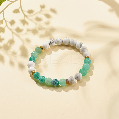 Natural Weathered Agate(Dyed) & Howlite Round Beaded Stretch Bracelet BJEW-JB08087-04-1