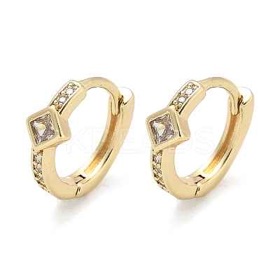 Rhombus Brass Micro Pave Clear Cubic Zirconia Hoop Earrings EJEW-Z102-14G-1