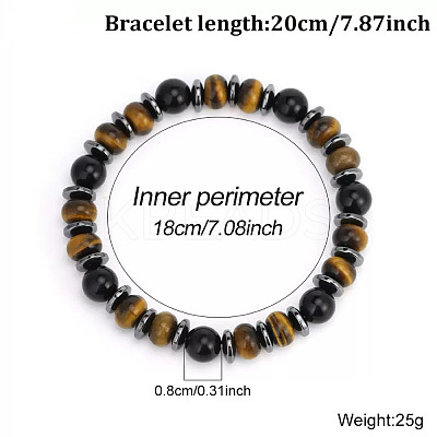 European Synthetic Non-magnetic Hematite & Natural Obsidian & Lava Rock & Tiger Eye Beaded Stretch Bracelets for Men XR3727-4-1