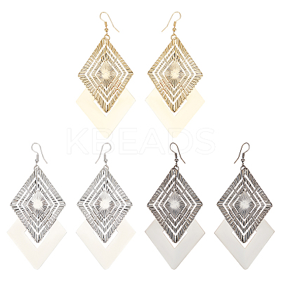 3 Pair 3 Color Alloy Rhombus Dangle Earrings for Women EJEW-FI0001-08-1