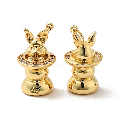Rack Plating Brass Micro Pave Clear Cubic Zirconia Pendants KK-H431-03G-1