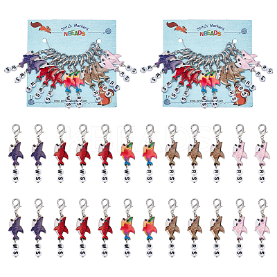 Alloy Enamel Shark Pendant Locking Stitch Markers HJEW-AB00099-1