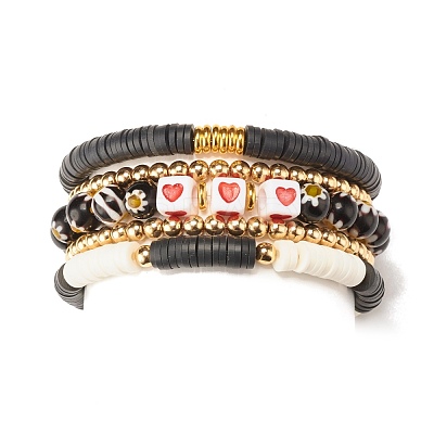 5Pcs 5 Style Polymer Clay Heishi Beaded Stretch Bracelets Set BJEW-JB07532-01-1