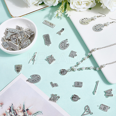 56Pcs 14 Styles Tibetan Style Alloy Pendants TIBE-SC0002-49-RS-1