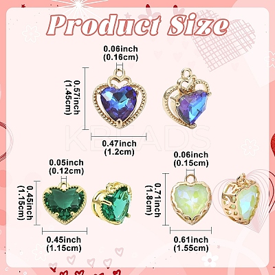 10Pcs Heart K9 Glass Charms GLAA-YW0005-33-1