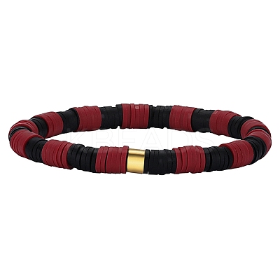 Polymer Clay Heishi Surfer Stretch Bracelet with 304 Stainless Steel Beaded BJEW-SW00112-04-1