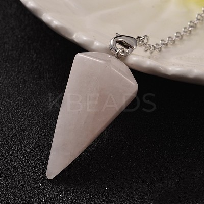 Platinum Tone Brass Rose Quartz Cone Hexagonal Pointed Dowsing Pendulums MAK-M015-01H-1