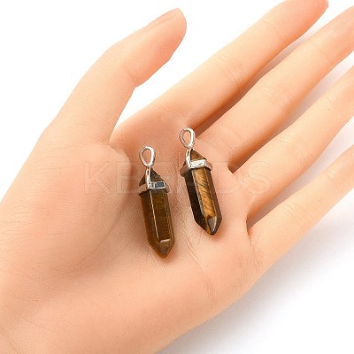 2Pcs Natural Tiger Eye Double Terminated Pointed Pendants G-YW0002-05A-1