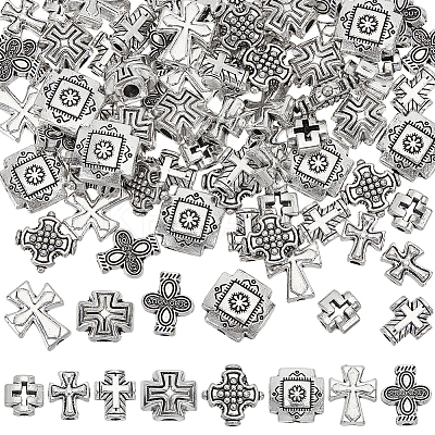 80Pcs 8 Styles Tibetan Style Zinc Alloy Beads TIBEB-FG0001-01-1
