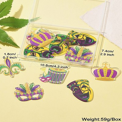 12Pcs 6 Style MARDI GRAS Carnival Double-Sided Transparent Acrylic Pendant SACR-CJ0001-67-1