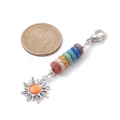 Sun Alloy & Cat Eye Pendant Decoration HJEW-JM01593-02-1