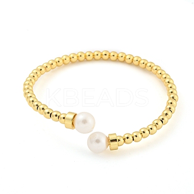 Rack Plating Brass Cuff Bangles with Plastic Pearl BJEW-L460-004-1