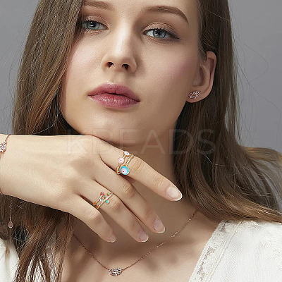 4Pcs 4 Styles Colorful Enamel Evil Eye Open Cuff Rings with Clear Cubic Zirconia RJEW-FI0001-07-1